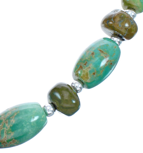 Kingman Turquoise Native American Bead And Silver Necklace JX123372